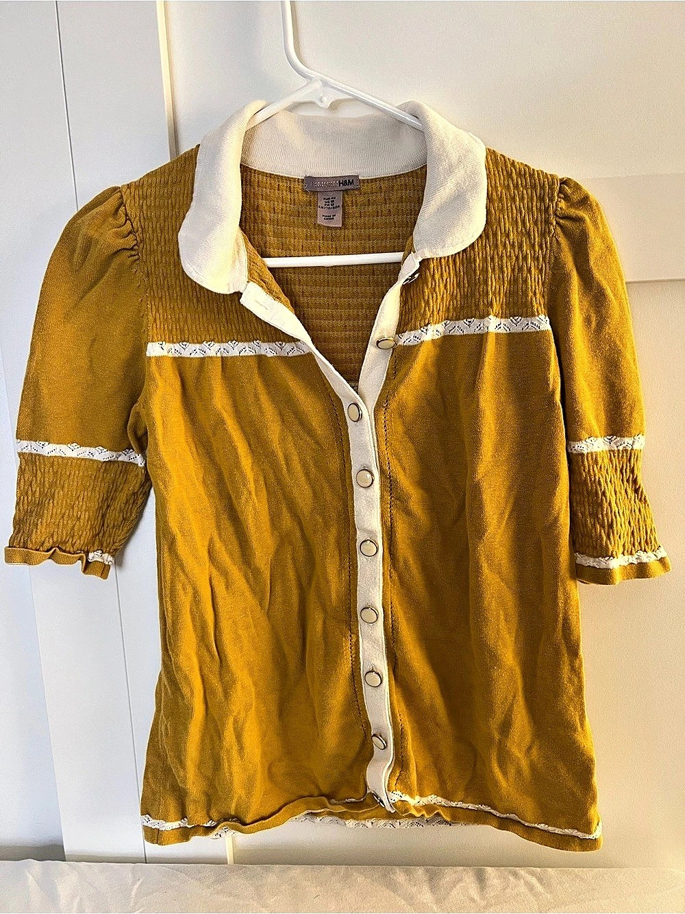 H&M Yellow & White Button Front Top Size 10 Like New